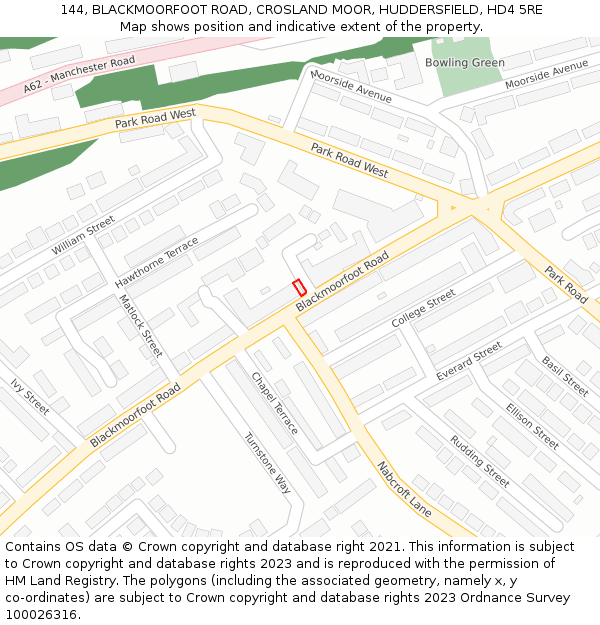 144, BLACKMOORFOOT ROAD, CROSLAND MOOR, HUDDERSFIELD, HD4 5RE: Location map and indicative extent of plot