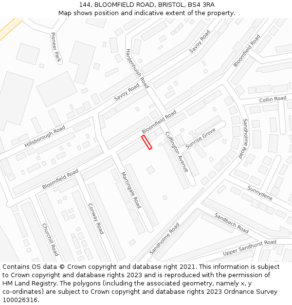 144, BLOOMFIELD ROAD, BRISTOL, BS4 3RA: Location map and indicative extent of plot