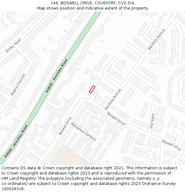 144, BOSWELL DRIVE, COVENTRY, CV2 2HL: Location map and indicative extent of plot