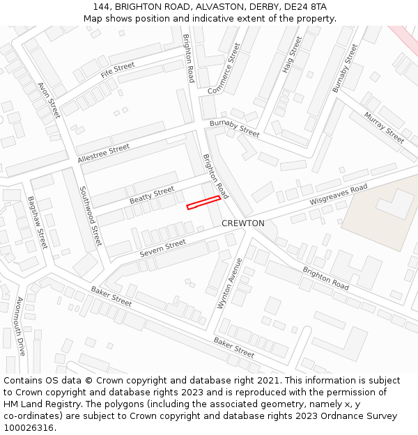 144, BRIGHTON ROAD, ALVASTON, DERBY, DE24 8TA: Location map and indicative extent of plot