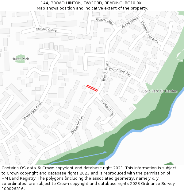 144, BROAD HINTON, TWYFORD, READING, RG10 0XH: Location map and indicative extent of plot