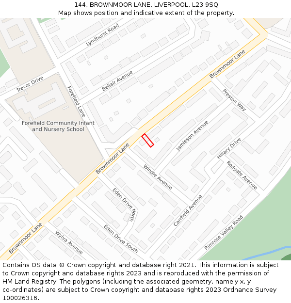 144, BROWNMOOR LANE, LIVERPOOL, L23 9SQ: Location map and indicative extent of plot