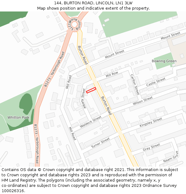 144, BURTON ROAD, LINCOLN, LN1 3LW: Location map and indicative extent of plot