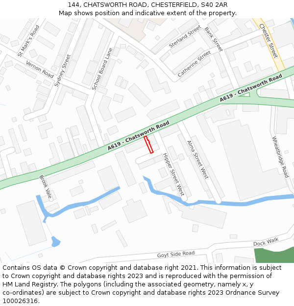 144, CHATSWORTH ROAD, CHESTERFIELD, S40 2AR: Location map and indicative extent of plot