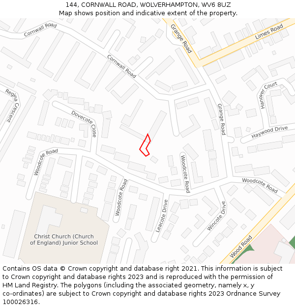 144, CORNWALL ROAD, WOLVERHAMPTON, WV6 8UZ: Location map and indicative extent of plot