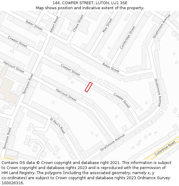 144, COWPER STREET, LUTON, LU1 3SE: Location map and indicative extent of plot