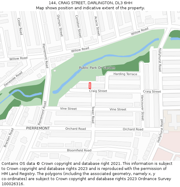 144, CRAIG STREET, DARLINGTON, DL3 6HH: Location map and indicative extent of plot