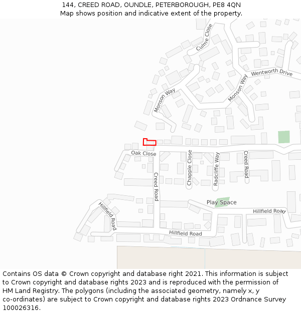 144, CREED ROAD, OUNDLE, PETERBOROUGH, PE8 4QN: Location map and indicative extent of plot