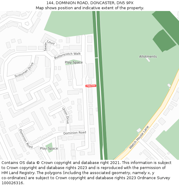 144, DOMINION ROAD, DONCASTER, DN5 9PX: Location map and indicative extent of plot
