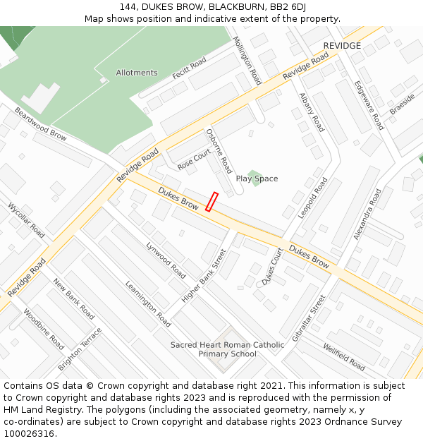144, DUKES BROW, BLACKBURN, BB2 6DJ: Location map and indicative extent of plot