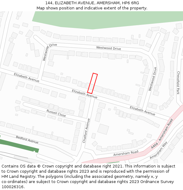 144, ELIZABETH AVENUE, AMERSHAM, HP6 6RG: Location map and indicative extent of plot
