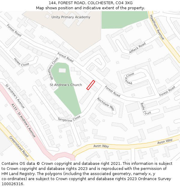 144, FOREST ROAD, COLCHESTER, CO4 3XG: Location map and indicative extent of plot