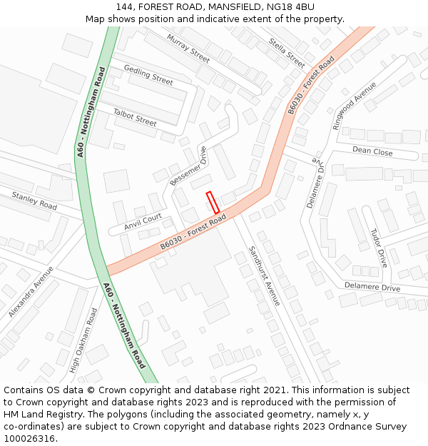 144, FOREST ROAD, MANSFIELD, NG18 4BU: Location map and indicative extent of plot