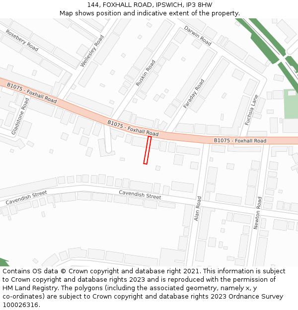 144, FOXHALL ROAD, IPSWICH, IP3 8HW: Location map and indicative extent of plot