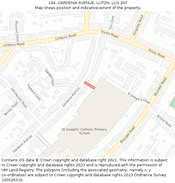 144, GARDENIA AVENUE, LUTON, LU3 2NT: Location map and indicative extent of plot