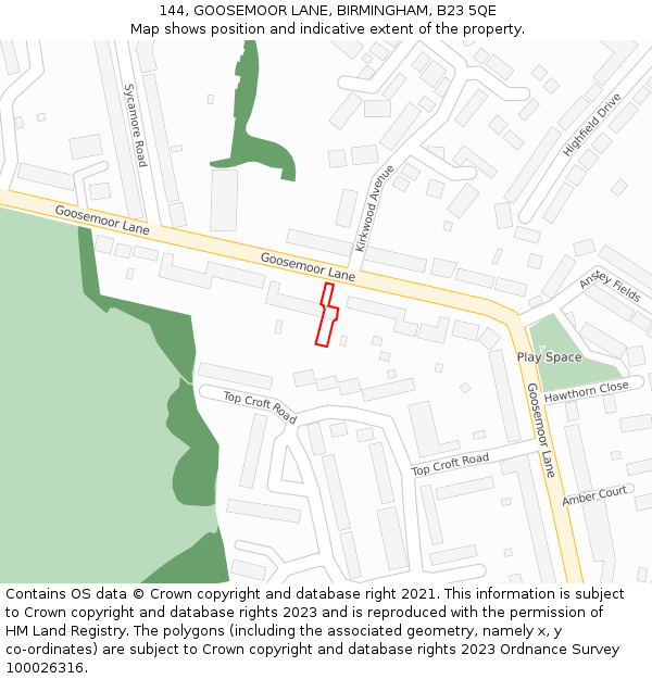 144, GOOSEMOOR LANE, BIRMINGHAM, B23 5QE: Location map and indicative extent of plot