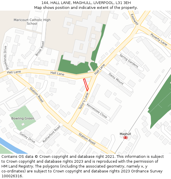 144, HALL LANE, MAGHULL, LIVERPOOL, L31 3EH: Location map and indicative extent of plot