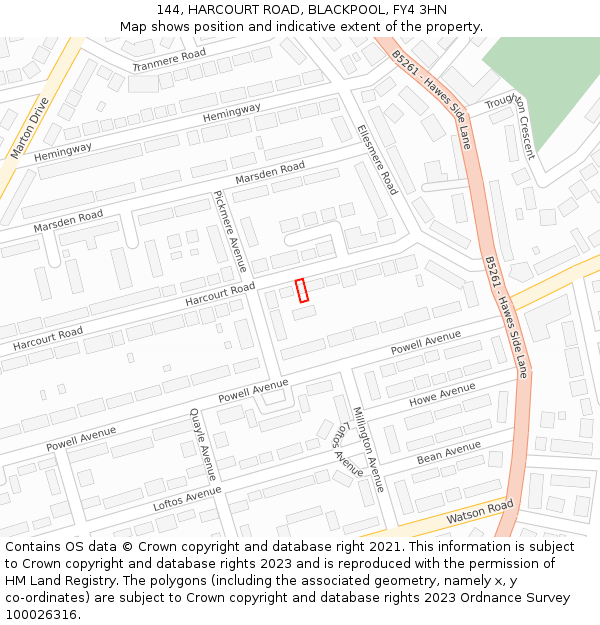 144, HARCOURT ROAD, BLACKPOOL, FY4 3HN: Location map and indicative extent of plot