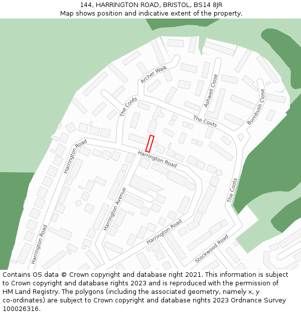 144, HARRINGTON ROAD, BRISTOL, BS14 8JR: Location map and indicative extent of plot