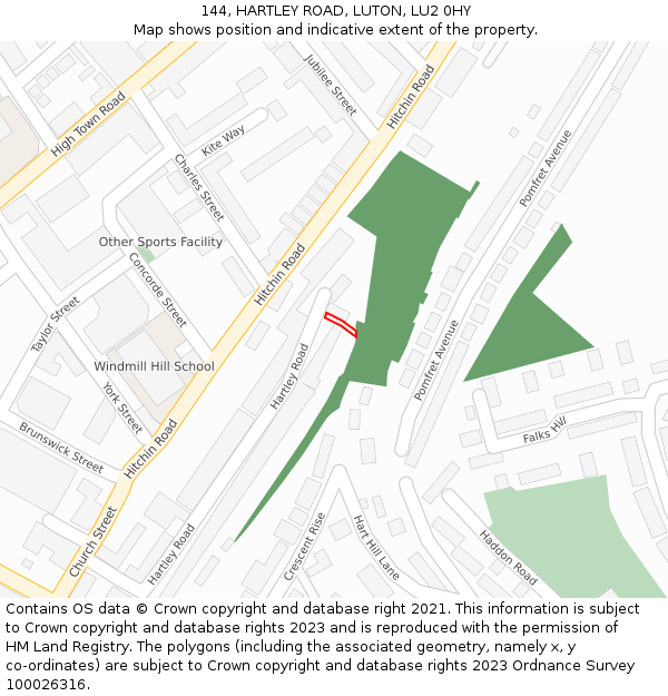 144, HARTLEY ROAD, LUTON, LU2 0HY: Location map and indicative extent of plot