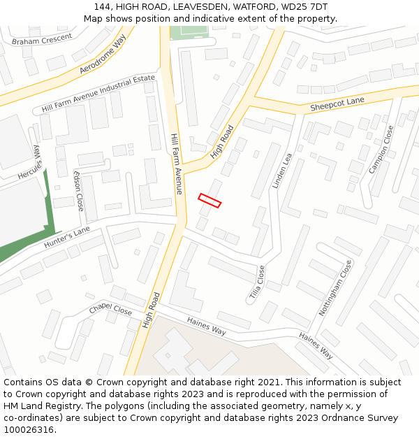 144, HIGH ROAD, LEAVESDEN, WATFORD, WD25 7DT: Location map and indicative extent of plot