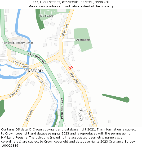 144, HIGH STREET, PENSFORD, BRISTOL, BS39 4BH: Location map and indicative extent of plot