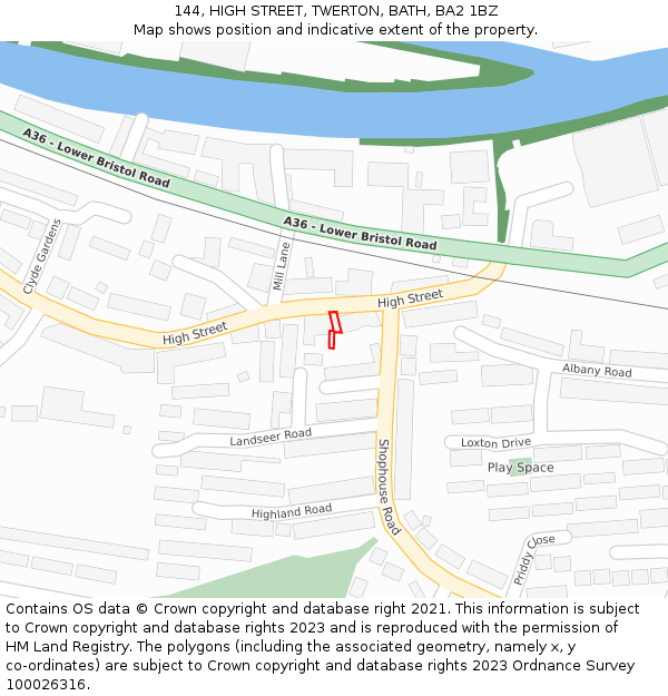 144, HIGH STREET, TWERTON, BATH, BA2 1BZ: Location map and indicative extent of plot
