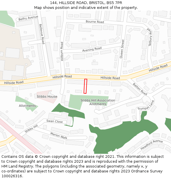 144, HILLSIDE ROAD, BRISTOL, BS5 7PR: Location map and indicative extent of plot