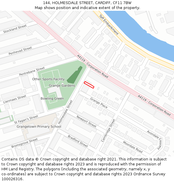 144, HOLMESDALE STREET, CARDIFF, CF11 7BW: Location map and indicative extent of plot
