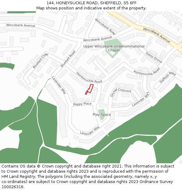 144, HONEYSUCKLE ROAD, SHEFFIELD, S5 6FF: Location map and indicative extent of plot