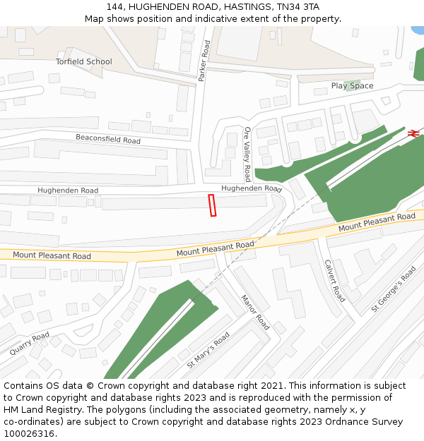 144, HUGHENDEN ROAD, HASTINGS, TN34 3TA: Location map and indicative extent of plot