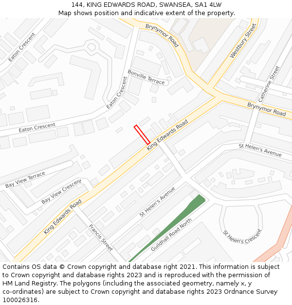 144, KING EDWARDS ROAD, SWANSEA, SA1 4LW: Location map and indicative extent of plot