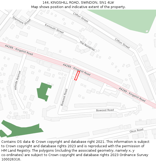 144, KINGSHILL ROAD, SWINDON, SN1 4LW: Location map and indicative extent of plot