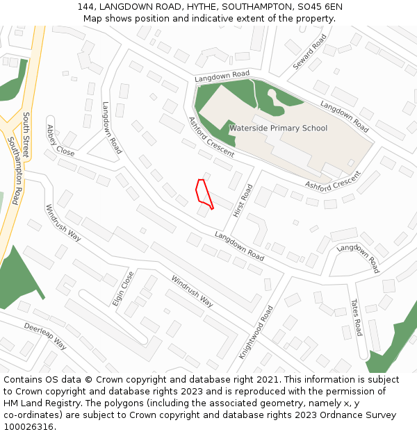 144, LANGDOWN ROAD, HYTHE, SOUTHAMPTON, SO45 6EN: Location map and indicative extent of plot