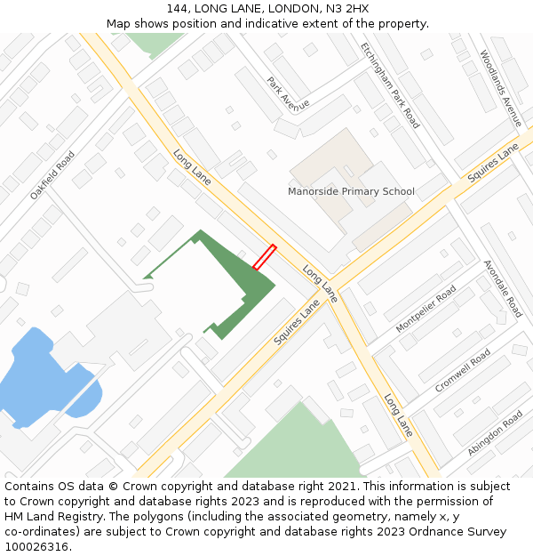 144, LONG LANE, LONDON, N3 2HX: Location map and indicative extent of plot