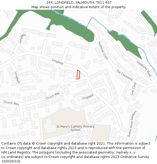 144, LONGFIELD, FALMOUTH, TR11 4ST: Location map and indicative extent of plot