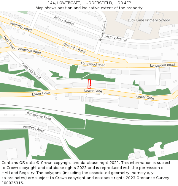 144, LOWERGATE, HUDDERSFIELD, HD3 4EP: Location map and indicative extent of plot
