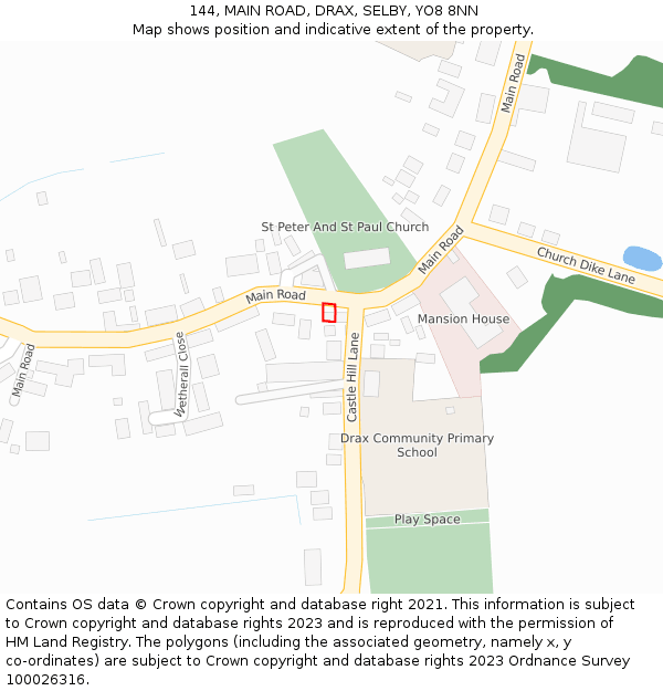 144, MAIN ROAD, DRAX, SELBY, YO8 8NN: Location map and indicative extent of plot