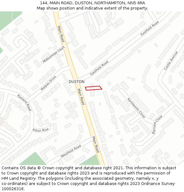 144, MAIN ROAD, DUSTON, NORTHAMPTON, NN5 6RA: Location map and indicative extent of plot