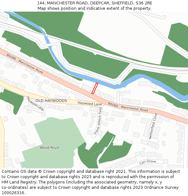 144, MANCHESTER ROAD, DEEPCAR, SHEFFIELD, S36 2RE: Location map and indicative extent of plot