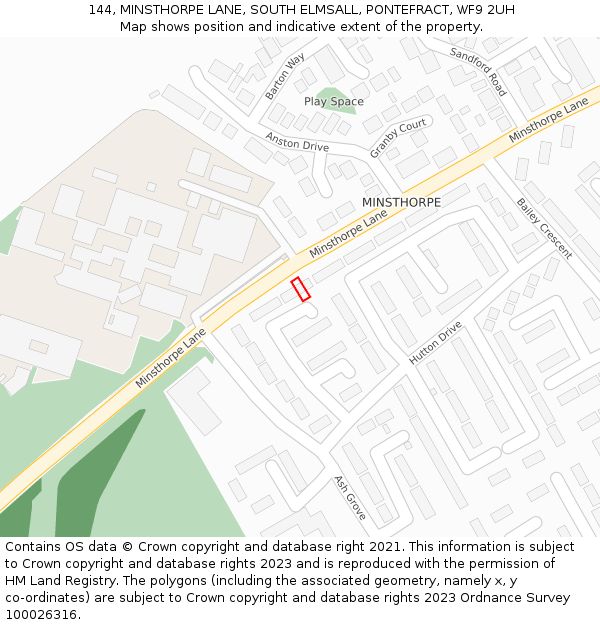 144, MINSTHORPE LANE, SOUTH ELMSALL, PONTEFRACT, WF9 2UH: Location map and indicative extent of plot