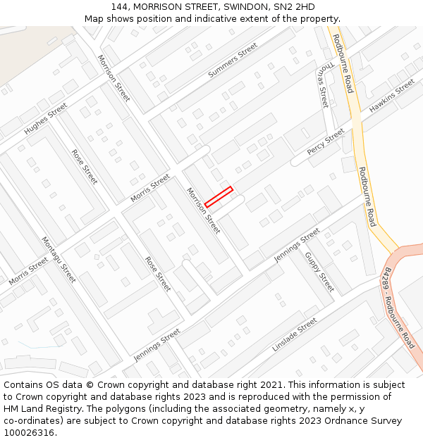 144, MORRISON STREET, SWINDON, SN2 2HD: Location map and indicative extent of plot