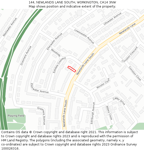 144, NEWLANDS LANE SOUTH, WORKINGTON, CA14 3NW: Location map and indicative extent of plot