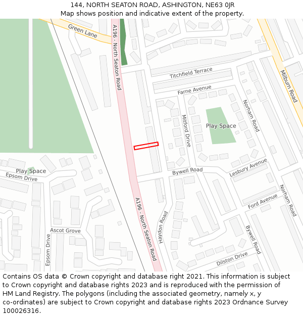 144, NORTH SEATON ROAD, ASHINGTON, NE63 0JR: Location map and indicative extent of plot