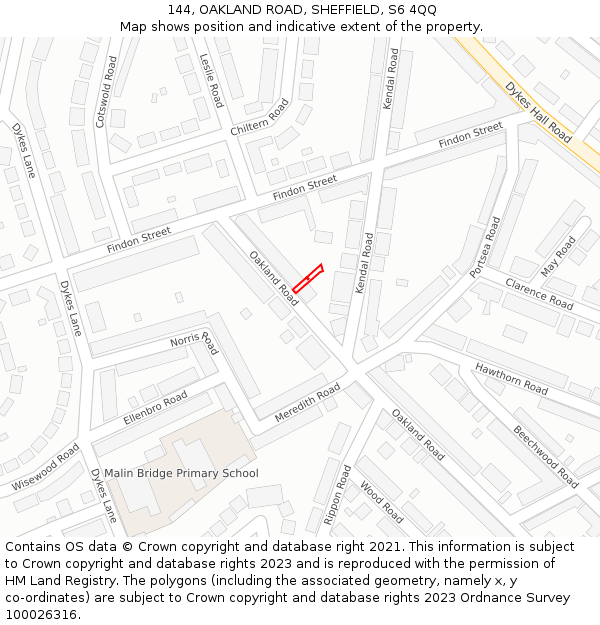 144, OAKLAND ROAD, SHEFFIELD, S6 4QQ: Location map and indicative extent of plot