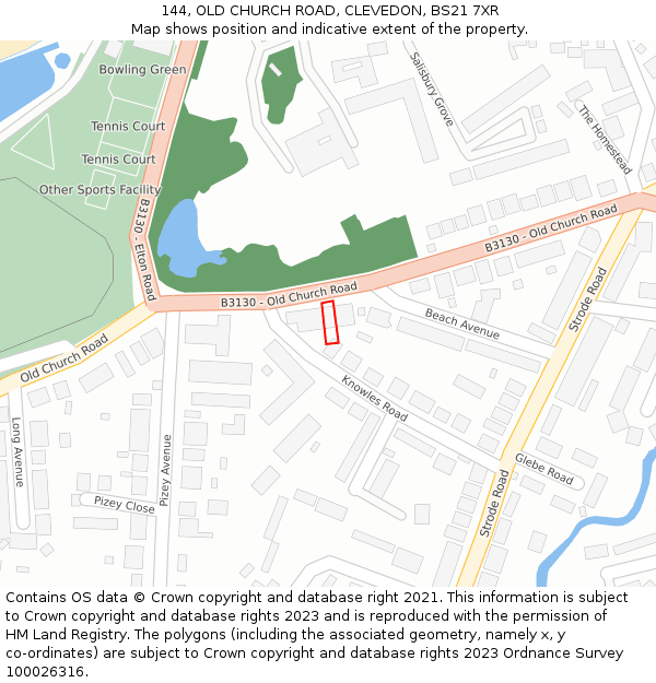 144, OLD CHURCH ROAD, CLEVEDON, BS21 7XR: Location map and indicative extent of plot
