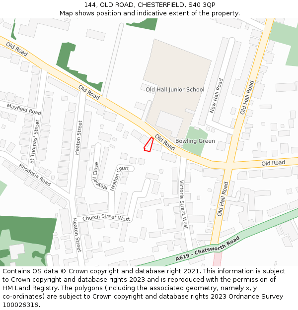 144, OLD ROAD, CHESTERFIELD, S40 3QP: Location map and indicative extent of plot