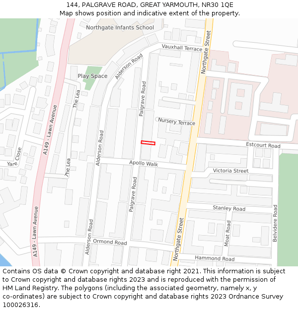 144, PALGRAVE ROAD, GREAT YARMOUTH, NR30 1QE: Location map and indicative extent of plot