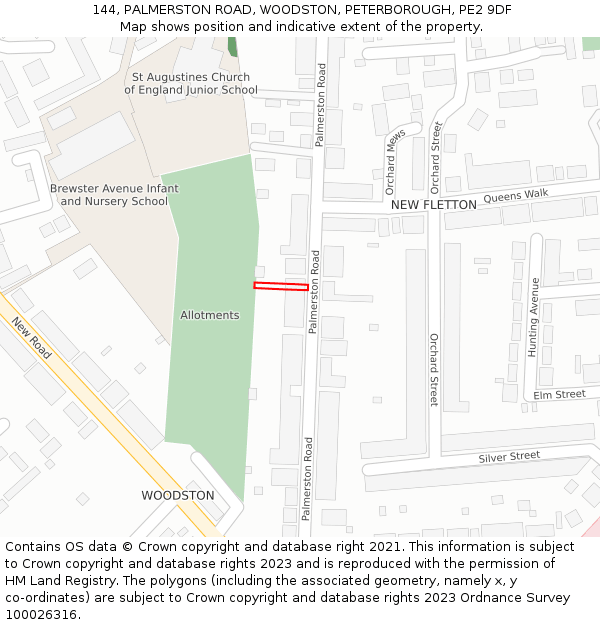 144, PALMERSTON ROAD, WOODSTON, PETERBOROUGH, PE2 9DF: Location map and indicative extent of plot
