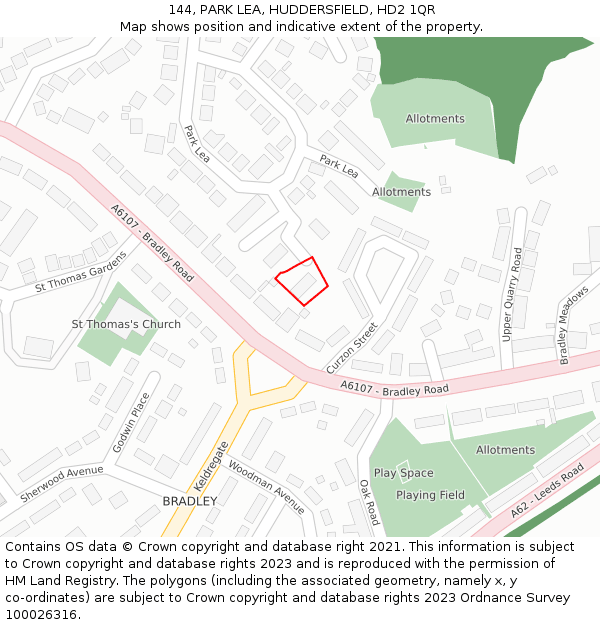 144, PARK LEA, HUDDERSFIELD, HD2 1QR: Location map and indicative extent of plot